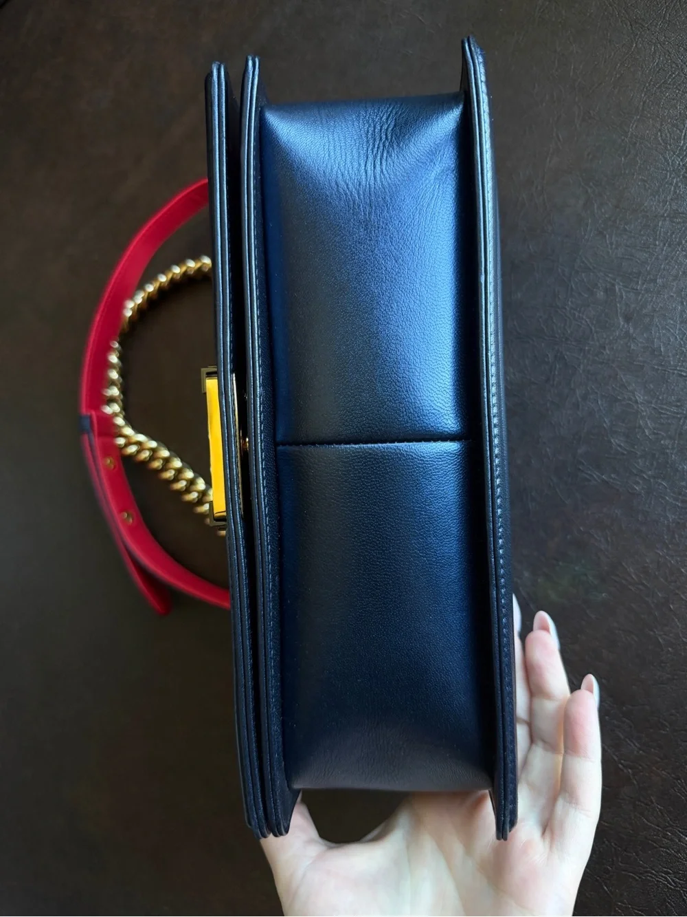 CHANEL Metallic Cube Embossed Lambskin Boy Flap Bag